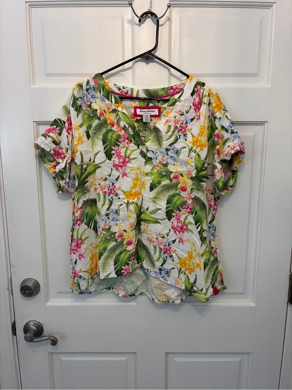 Tommy Bahama White Tropical Floral V-Neck Short Sleeve Blouse - Multicolor